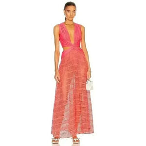 Patbo Crochet Cut Out Maxi Dress Medium 6 8 Beach Coral Plunge Beach Monstera